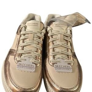 Skechers Metallic Gold and Cream Sneakers